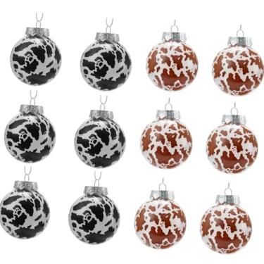 Imagem de MotiveTech Conjunto de 12 bolas de Natal com estampa de vaca, medindo 6 cm (2,4 polegadas), para decoração de guirlandas e enfeites rústicos para pendurar na, Cor Misturada