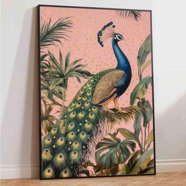 Imagem de Mostemauo Arte de parede de pavão arte de parede de pavão impressão de pintura de animais vintage imagens de animais 40,6 x 61 cm sem moldura