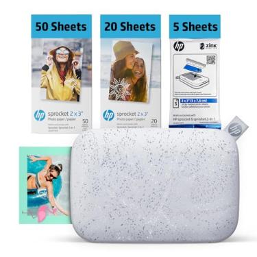 Imagem de HP Sprocket 2x3 Impressora fotográfica instantânea para smartphone pacote com 75 folhas - Impressora móvel sem fio colorida portátil Bluetooth (Luna Pearl) fotos adesivas Zink