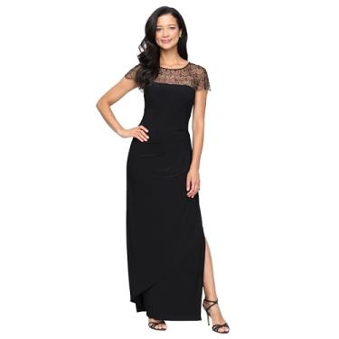 Imagem de Alex Evenings Vestido feminino longo com gola redonda (pequeno e normal), Preto, 48