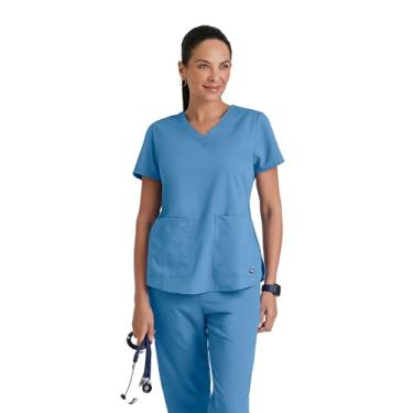 Imagem de BARCO Grey's Anatomy Scrubs – Blusa feminina Aubrey Scrub com decote em V, franzido nas costas supermacia, Ciel Blue, 5XG