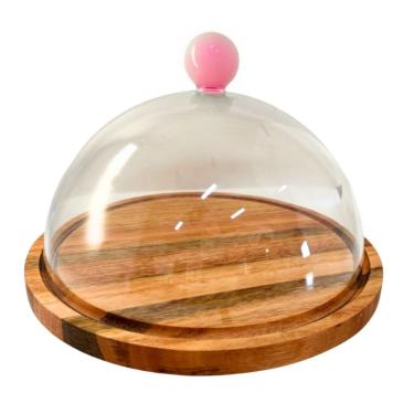 Imagem de Boleira De Madeira Com Tampa E Pegador Rosa 28 Cm Utily Domama