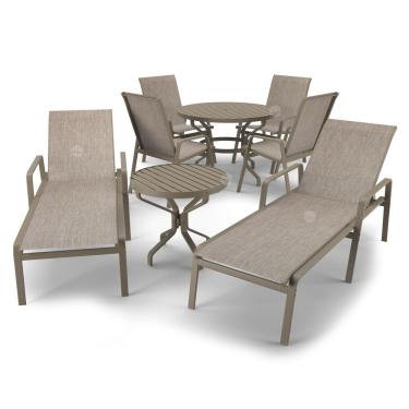 Imagem de Kit Espreguiçadeira Cadeira Mesa Alumínio Fendi Tela Mocca