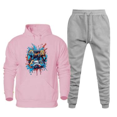 Imagem de Conjunto Moletom Flanelado Kit Blusa e Calça Confortavel Estampa Colorida Canguru Esportivo Macio