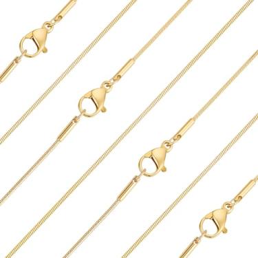 Imagem de Beebeecraft 1 caixa, 10 peças, colares de corrente de cobra, banhado a ouro 18K, corrente serpentina de aço inoxidável com fecho lagosta, colar redondo fino de 0,9 mm para mulheres e homens, joias