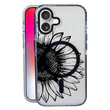 Imagem de Capa de girassol para iPhone 16, compatível com MagSafe, capa fosca macia e à prova de choque, antiimpressões digitais, antiamarelamento, antiarranhões, capa de telefone magnética para Apple