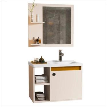 Imagem de Conjunto Gabinete c/ Espelheira e Cuba p/ Banheiro 60cm Adonis Perola 