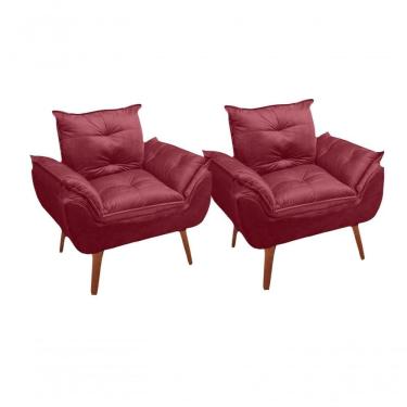Imagem de Kit 02 Poltrona/cadeira Decorativa Glamour Opala Com Pés Quadrado Vinho