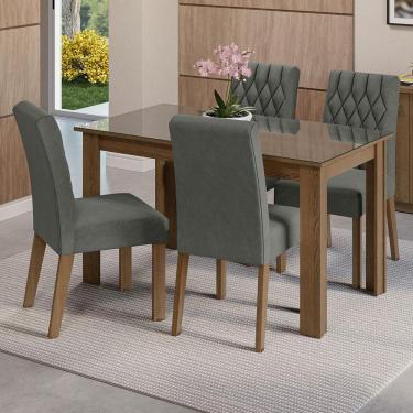 Imagem de Conjunto Sala De Jantar Mesa Tampo De Vidro 4 Cadeiras Rustic/silver Celina Madesa