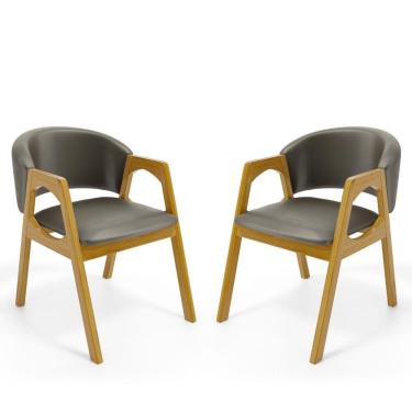 Imagem de Kit Com 2 Cadeiras Agatha Madeira Maciça Estofada Para Mesa De Jantar Veludo Chumbo 109