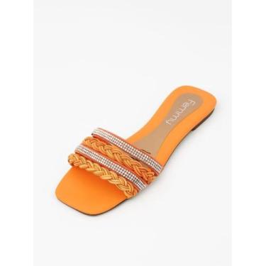 Imagem de Sandália Feminina Rasteirinha Femmy Strass Trança Color, Laranja, 35
