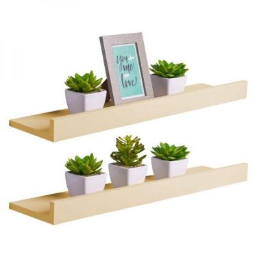 Imagem de Kit 2 Prateleiras Porta Quadros 60 X 10cm Bege Claro