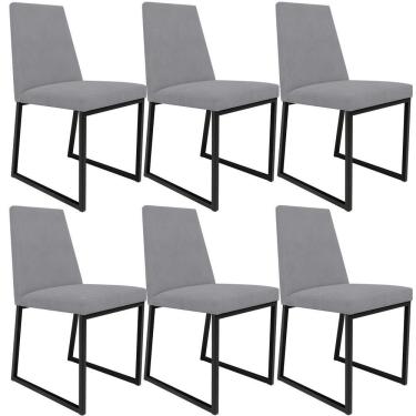 Imagem de Kit 06 Cadeiras Sala De Jantar Preto L02 Suede Cinza