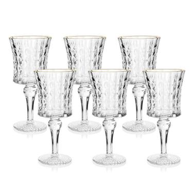 Imagem de Jogo De Taças Copa E Cia 6 Peças Vitreo Com Filete Dourado 21 X 9 Cm