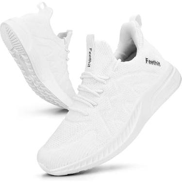 Imagem de Feethit Sapatos de caminhada para mulher, antiderrapantes, respiráveis, para treino, leves, para ginásio, A branco, 39.5