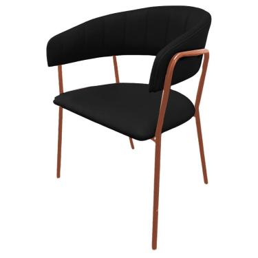 Imagem de Cadeira com Braços Maraú PSG Móveis Couro autêntico Preto com Base em Aço Cobre