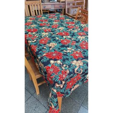 Imagem de Toalha de Mesa Natalina Oxford Estampada Papai Noel Decorativa para 4 e 6 Lugares – Toalha de Mesa Retangular Festiva de Natal (Sino com Brilho,1,50x1,50)