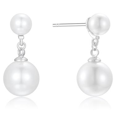 Imagem de Brincos de pérola de água doce para mulheres | Brincos de pérola | Presente de joia de dama de honra de noiva para ela, Two Pearls Drop, Latão, Sem pedra preciosa