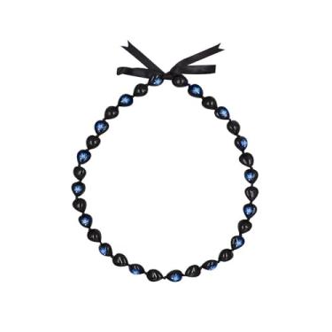 Imagem de Fuqimanman2020 Colar havaiano de flor Kukui Nut Leis preto com fecho de laço e laço ajustável, contas de coração de acrílico para colégio, acessórios de festa de formatura, fita acrílica