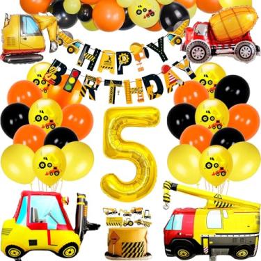Imagem de Construction Birthday Party Supplies,5 Year Oolds Construction Party Balloon for Kids with Dump Truck Theme, Includes Cake Toppers, Balloons, Banners, Signs and More