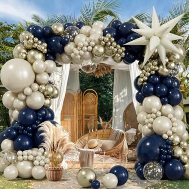 Imagem de Navy Blue White Gold Balloon Graland Arch Kit, Double Stuffed Pearl White Royal Blue champagne Gold with Confetti Exploding Star Balloons for Graduation Birthday Wedding Baby Shower Party Decorations