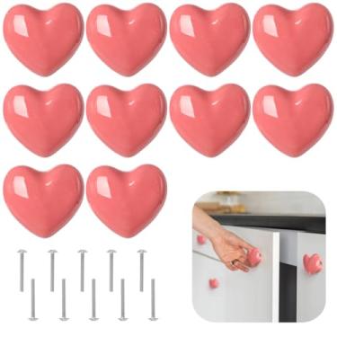 Imagem de Puxadores de gaveta de cerâmica 10 peças, puxadores de armário em forma de coração, cor, com parafusos de 2,5 cm, fácil de instalar, para armário armário móveis guarda-roupa