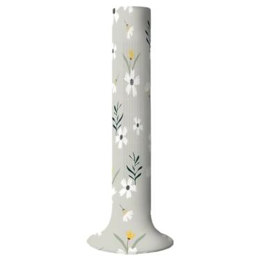 Imagem de CREATCABIN Flor cinza torre ventilador capa de poeira capa de ventilador vertical à prova de poeira proteção chão em pé branco toalha de torre doméstica lavável para decoração de manga 61 x 123 cm