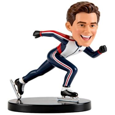 Imagem de Boneca American Speed Skater Bobblehead – Decoração esportiva patriótica, presente exclusivo para amantes e colecionadores de patinação no gelo, Natal, Ação de Graças, aniversário, lembrança de