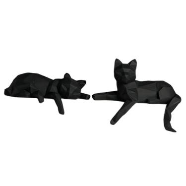 Imagem de WeiLaiKeQi Conjunto de 2 Estátuas de Gato para Decoração de Mesa, Ornamento Delicado, Artesanato Moderno, Escultura em Resina, Estátua de Animal para Estante ou, Preto