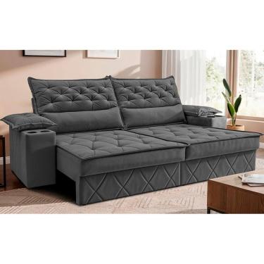Imagem de Sofá Retrátil e Reclinável 2,40m com Porta Copos e Molas Cosmos. Velusoft Cama inBox