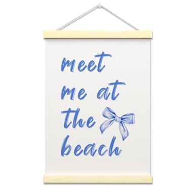 Imagem de ZARYFANCHY Coquette Moldura para pôster com laço azul, decoração de parede Meet Me at the Beach, para quarto de bebê, meninos, dormitório, quarto, apartamento, 30,5 x 40,6 cm, impressão em tela