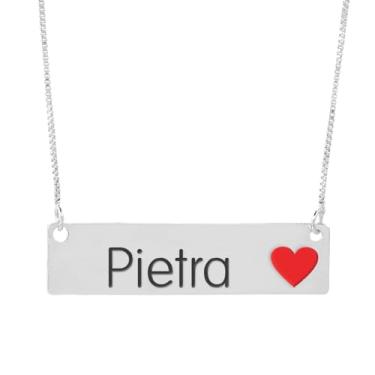 Imagem de Colar Semijoia Nome Personalizado Coração Resinado Pietra Banhado em Prata 1000-999001951
