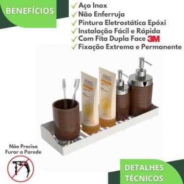 Imagem de Porta Shampoo Adesivo Sem Furar Parede Branco Df - Metalcromo