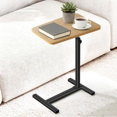 Imagem de Tinysun Mesa de canto ajustável em forma de C, mesa de bandeja de TV para espaços Samll, mesa lateral de sofá que desliza por baixo, mesa de lanche, sala de estar e quarto para safa