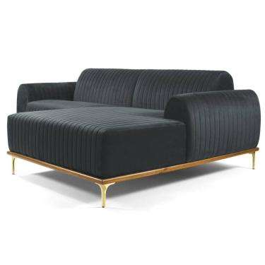 Imagem de Sofá 255cm 4 Lugares Com Chaise Direito Pés Gold Molino C-317 Veludo Cinza - Domi