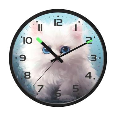 Imagem de SEHANY Relógio de parede de gato fofo, silencioso, sem tique-taque, operado por bateria, controle de som, luz noturna, relógios de parede para sala de estar, cozinha, quarto, escritório, decoração de