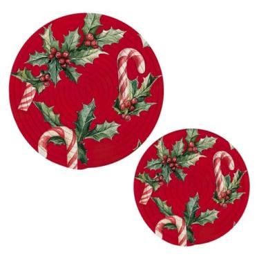 Imagem de Blueangle 2 peças de suporte de panela para trivet de bengala doce - conjunto de pegadores de panela de tecido redondo - almofadas quentes trançadas de algodão - porta-copos - tapetes de mesa para