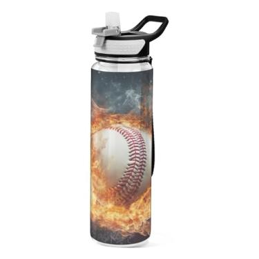 Imagem de ATTX Garrafa de água de fogo de água de beisebol, 946 ml, à prova de vazamento e livre de BPA, garrafas de água reutilizáveis de plástico Tritan para viagens, academia, corrida de fitness #175