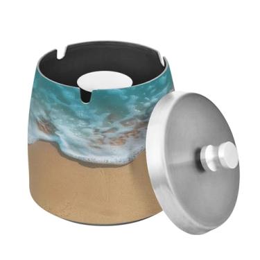Imagem de Blueangle Cinzeiro de praia de verão com tampa para cigarros, à prova de vento/chuva, aço inoxidável, sem fumaça, inodoro, cinzeiro para uso interno ou externo (148)