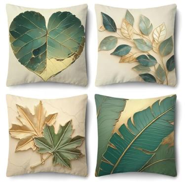 Imagem de avpdupu Capas de travesseiro quadradas verde sálvia 45,7 x 45,7 cm conjunto floral de linho com 4 - capas de almofada 45,7 x 45,7 cm para sofá, uso decorativo interno e jardim