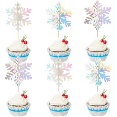 Imagem de 24 peças de topo de cupcake de floco de neve 3D dupla face glitter inverno congelado picaretas tema de inverno festa Natal chá de bebê aniversário casamento decoração suprimentos inverno país das