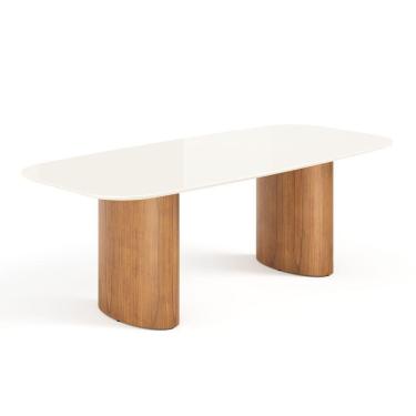 Imagem de Mesa De Jantar Orgânica Tivoli 240cm X 110cm 9 Lugares Lamina Cinamomo Off White Vidro
