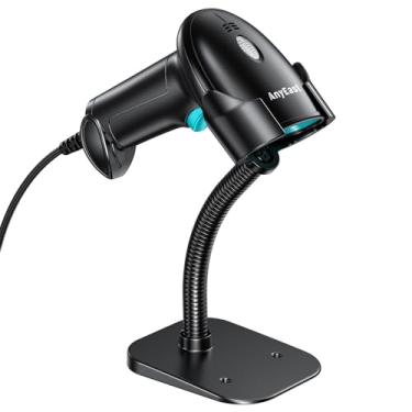 Imagem de Scanner de código de barras com suporte, inventário com fio USB 2D 1D QR Code, compatível com computador POS MAC com digitalização automática, leitor de código de barras portátil para supermercado de