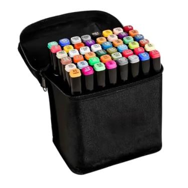 Imagem de Kit de Canetas Marcador Permanente Ponta Dupla 48 Cores com Estojo para Desenho e Pintura