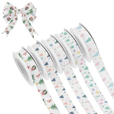 Imagem de SEHANY 5 rolos de fita de Natal 0,59 polegadas 5 jardas fitas de tecido de árvore de Natal fitas de cetim festivas fitas decorativas de Natal para embrulho de presente faça você mesmo artesanato