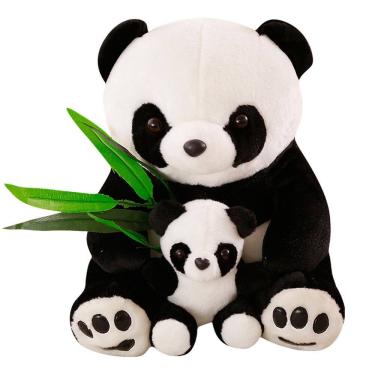 Imagem de Boneco de pelúcia Panda com folha de bambu branca e preta 25cm