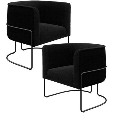 Imagem de Kit 02 Poltronas Para Sala De Estar Decorativa Fixa Base Aço Preto Bet