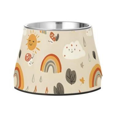 Imagem de SEHANY Tigelas para cães de ervas e cogumelos antiderrapante de aço inoxidável com fundo de borracha para evitar tombamento, tigelas elevadas para comida e água quadriculadas para cães e gatos