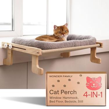 Imagem de WONDER FAMILY Poleiro de janela de gato para gatos grandes – Cama de rede resistente 4 em 1 – Prateleira dobrável para gatos internos – Cama aconchegante para peitoril de janela para cães pequenos