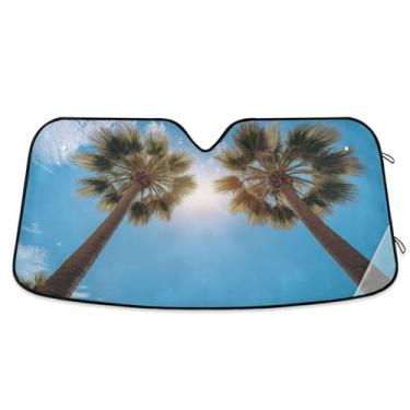 Imagem de ATTX Duas palmeiras para-sol para para-brisas de carro 144.8 cm x 80.0 cm Protetor solar universal com proteção UV, persiana de janela frontal automática dobrável para caminhões Sedans SUVs #552